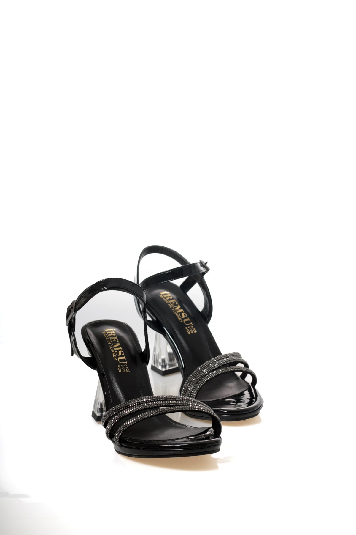 Şampanya Şeffaf Topuk Üç Bantlı Abiye Ayakkabı